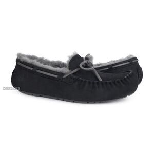 UGG Olsen Matte Leather Black Fur Slippers Mens Size 9 *NEW*